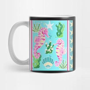 BEACH HOUSE PRINTS DECOR IDEAS AND MORE BLUE TEAL PINK SEAHORSE STARFISH SEAWEED STRIPES Mug